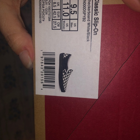 NIB Vans Men’s 9.5 Women’s 11 Black and White Checkerboard Slip-On Sneakers NEW - Picture 7 of 7